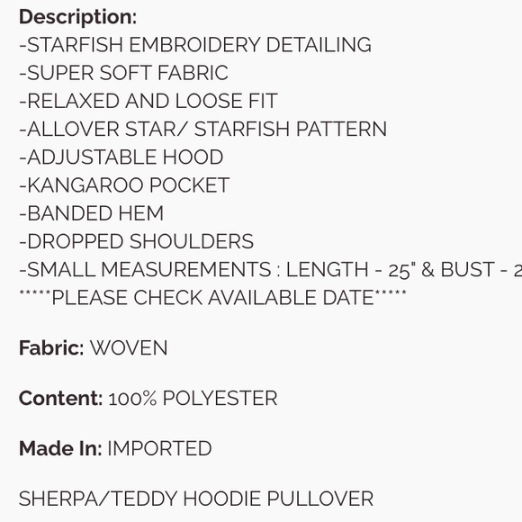 290 ❤️ STAR SHERPA/TEDDY HOODIE PULLOVER - Picture 5 of 5